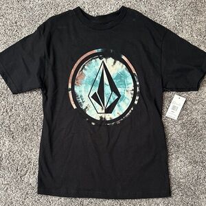 Volcom Black Tee with Tie-Dye Logo